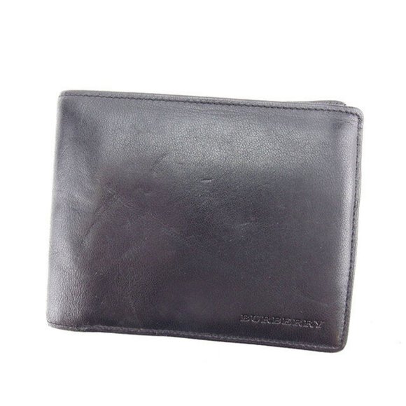 Burberry Wallet Purse Bifold Logo Black Mens Authentic Used Y6462